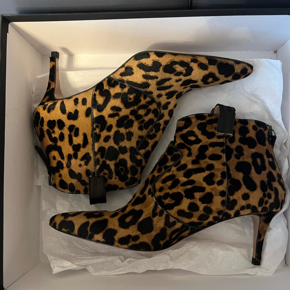 Veronica Beard Leopard Print Calf Hair Ankle Boots